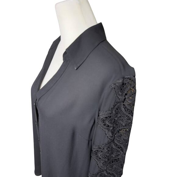 Express‎ Portofino Shirt Women M Black Lace Classic Office Career Work Capsule - Picture 3 of 10